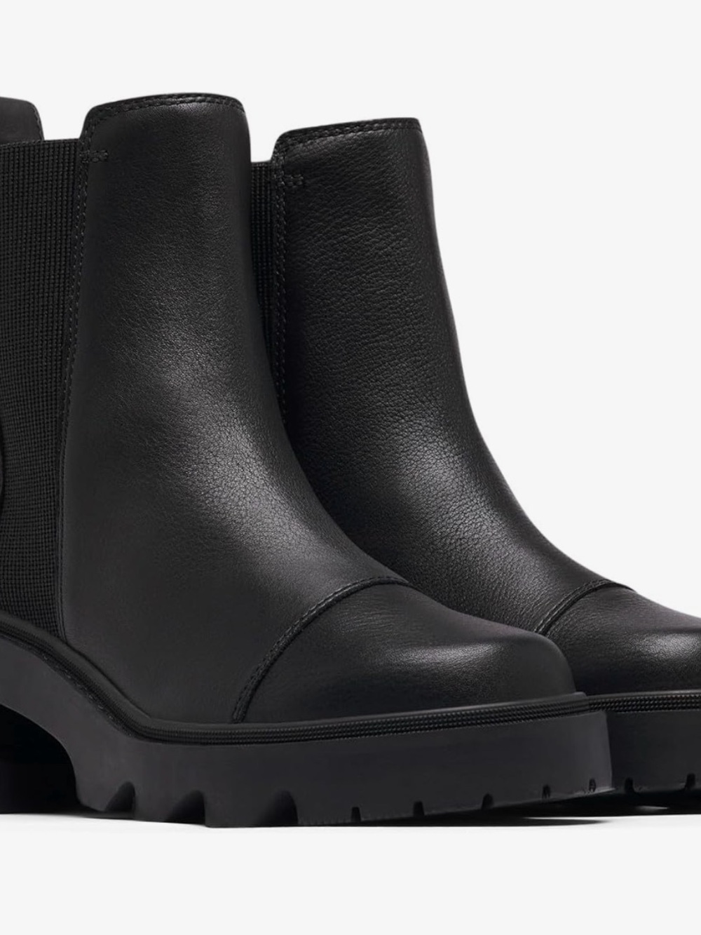 NWOT Sorel Black Leather Chelsea Lug Ankle Boots - Picture 3 of 8